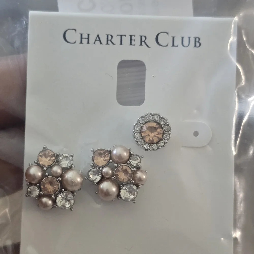 Charter Club Pink and Silver Cluster Stud Earrings New Women